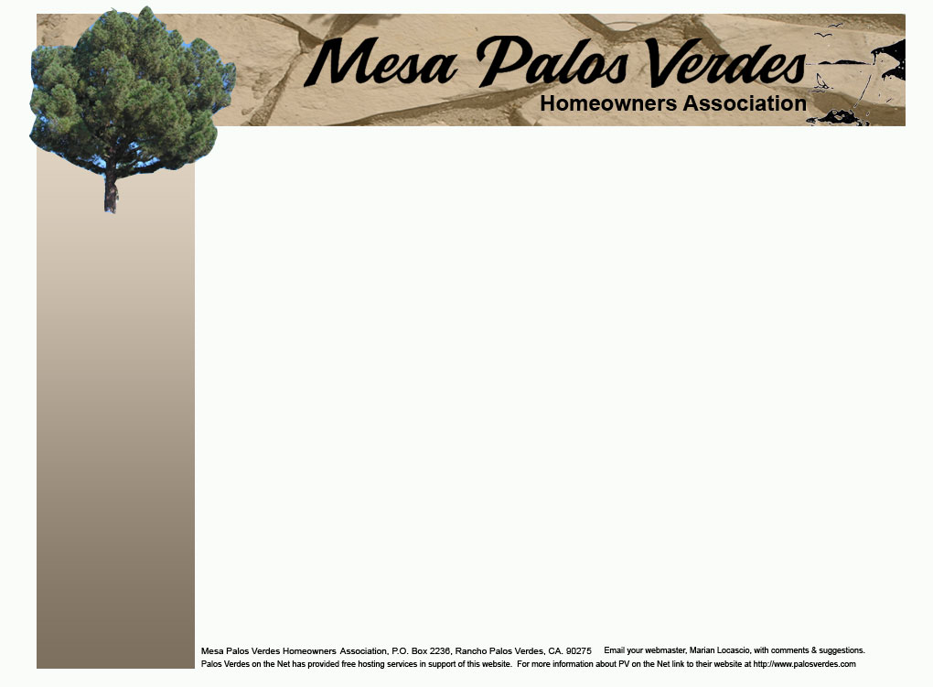 Header and Navigation Bar Mesa Palos Verdes with photo of tree